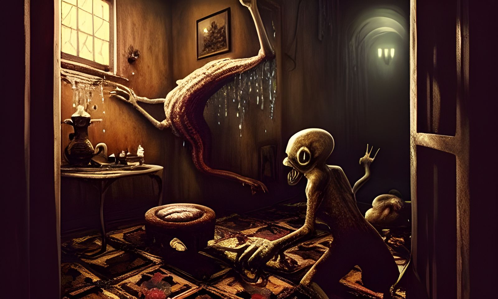 Grotesque Sludge Creature in Detailed Gouache Painting