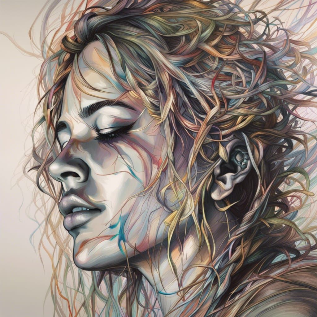 Intricate Whispered Lies: Hyperrealistic Splash Art Portrait