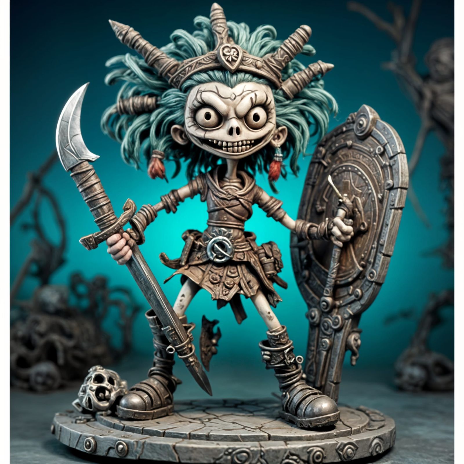 Female Warrior with Sword in Pop-Up Book Style