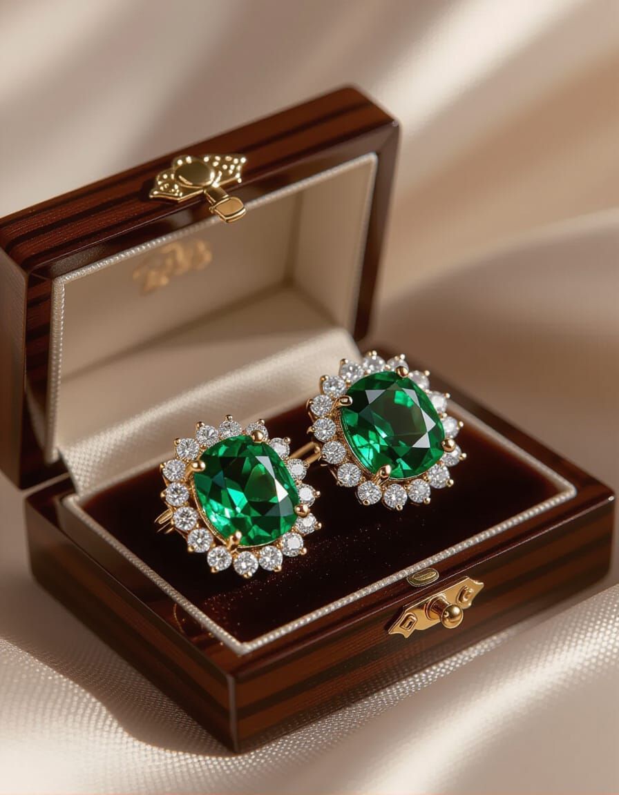 Regal Emerald and Diamond Earring in 3D Style
