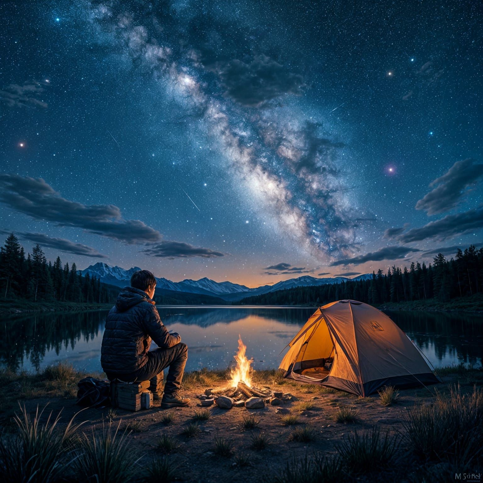 Campfire Under Starry Sky: Wilderness Night