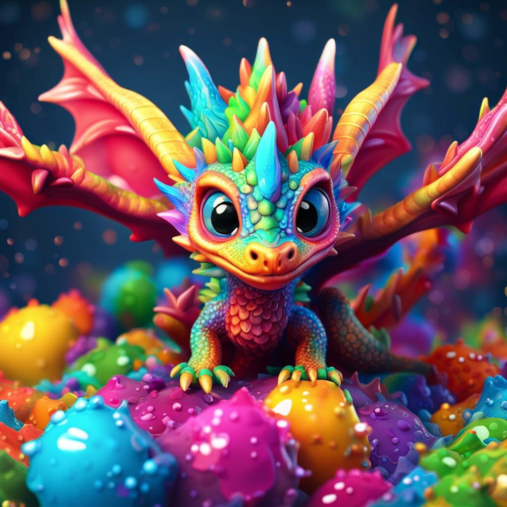 Cute Baby Dragon Hatchling in 3D Splash Art