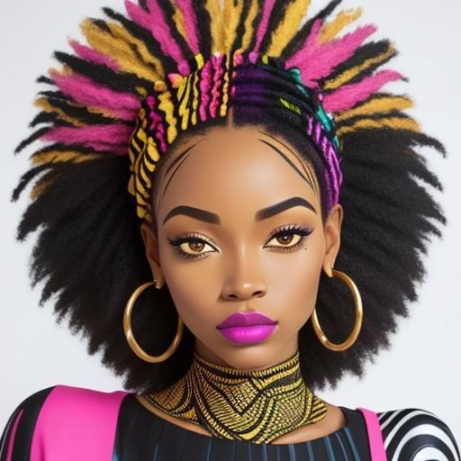 Abstract Expressionist Portrait: African Woman in Zebra Prin...