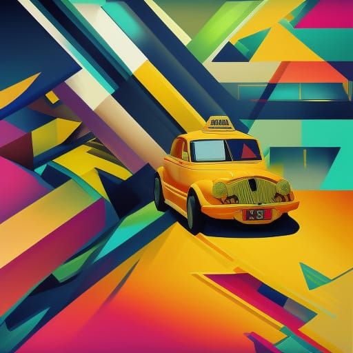 Art Deco Taxi with Geometric Fauvism Elements