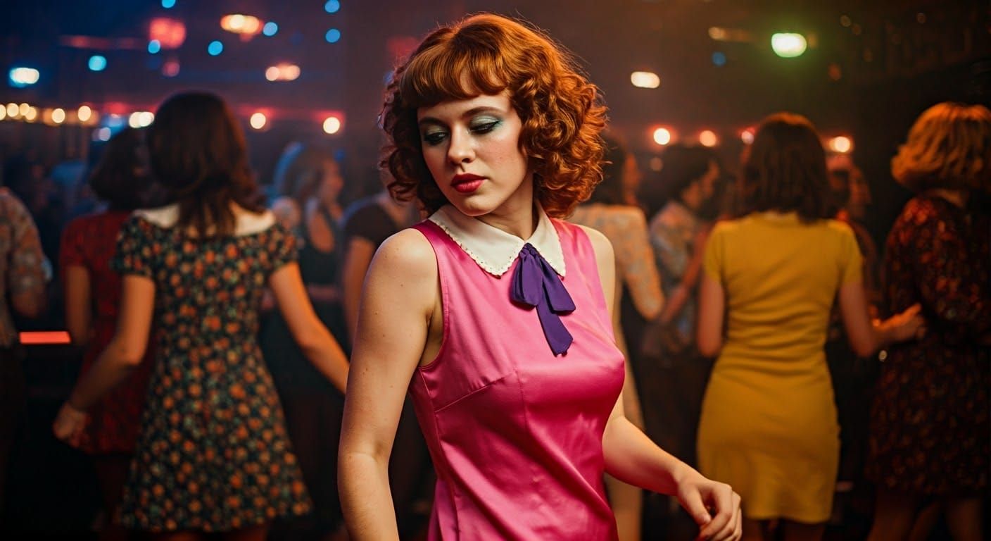 Young Woman Dances in Smoky 1970s Nightclub