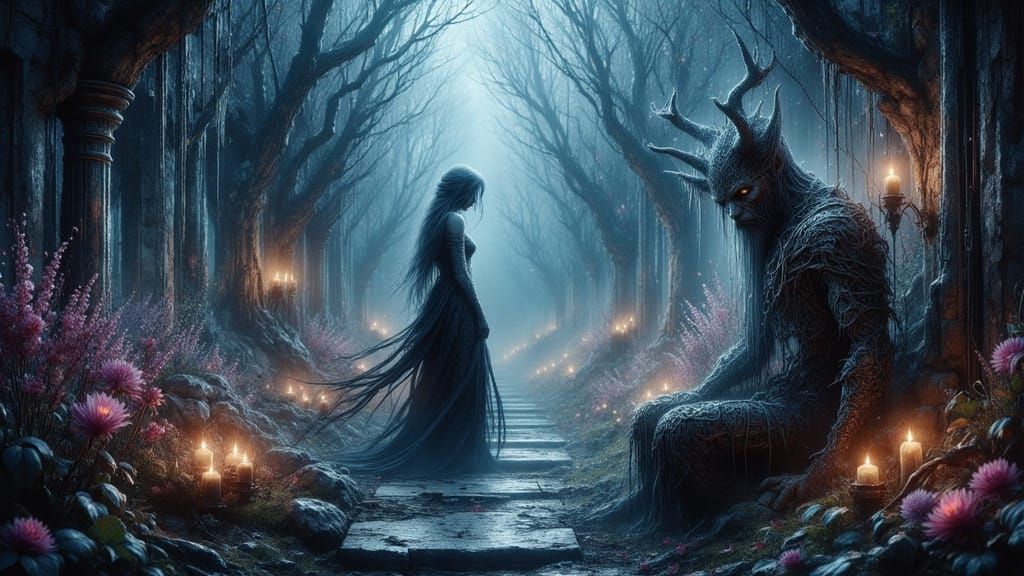 Dark Fairy in Ruined Garden: Fantasy Art