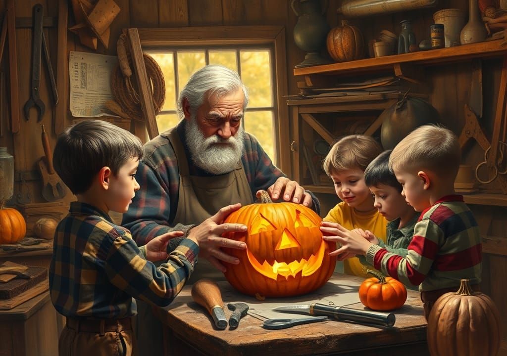 Halloween Pumpkin Carving in Rockwell Style