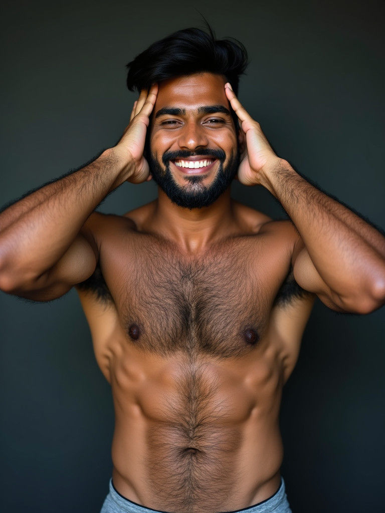 Hairy Sri Lankan Gym Enthusiast Poses
