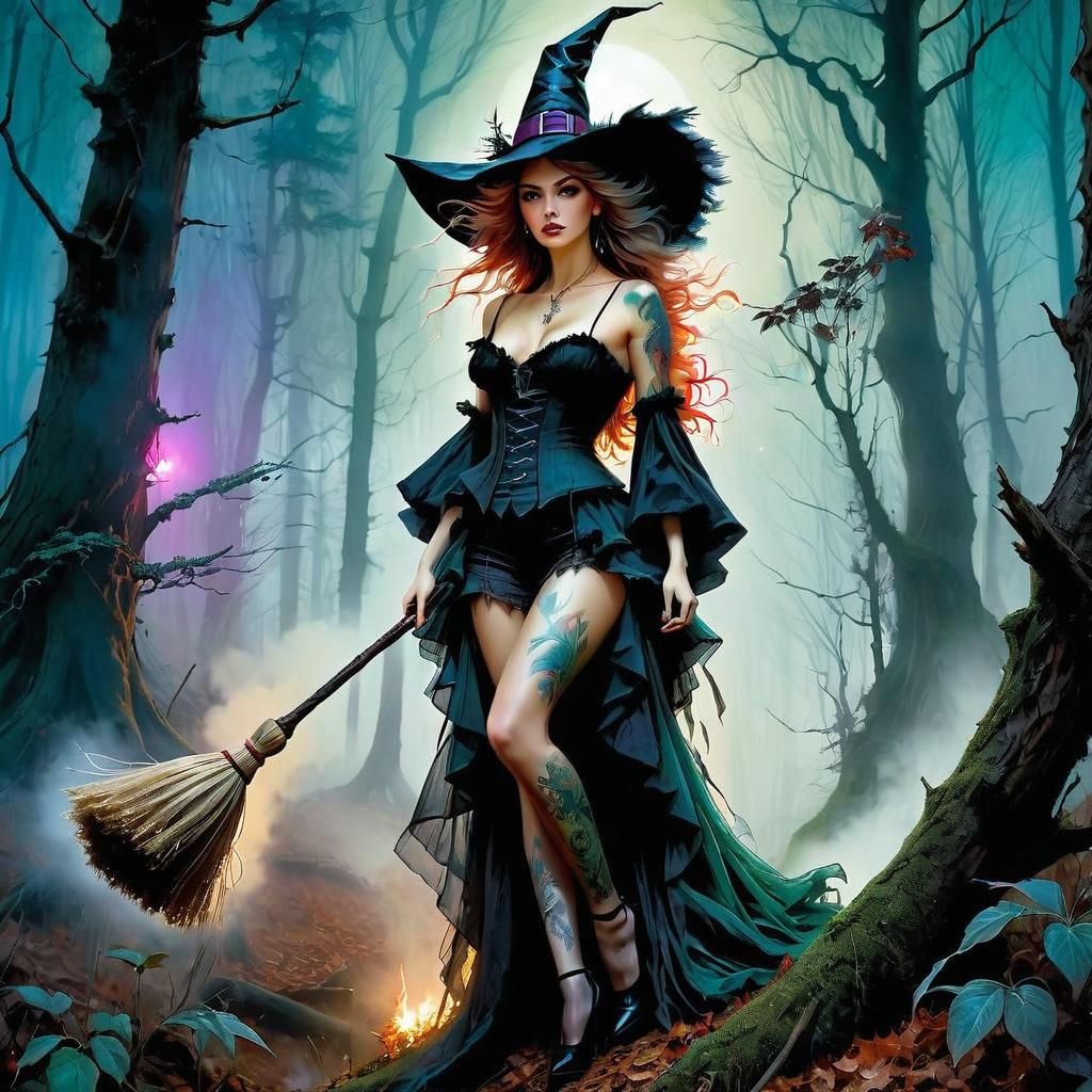 Enchanting Witch in Mystical Woods: Anime Style