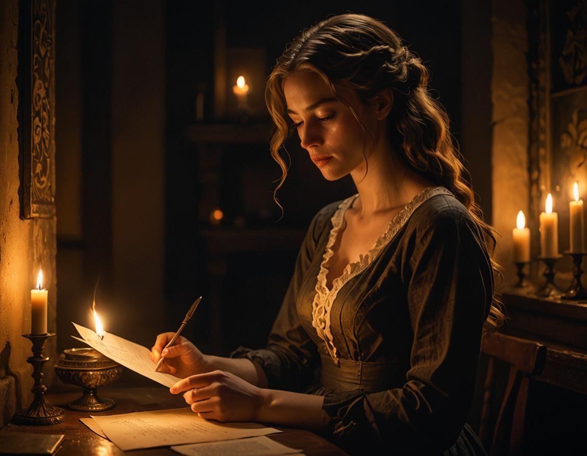 Rembrandt-Inspired Woman Reading Letter by Candlelight