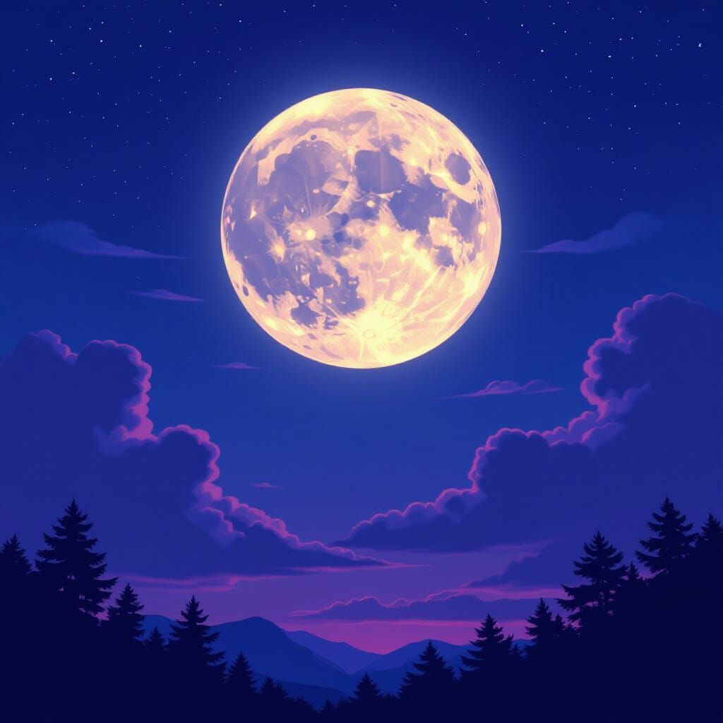 Full Moon Night Sky in Dreamy Digital Art Style