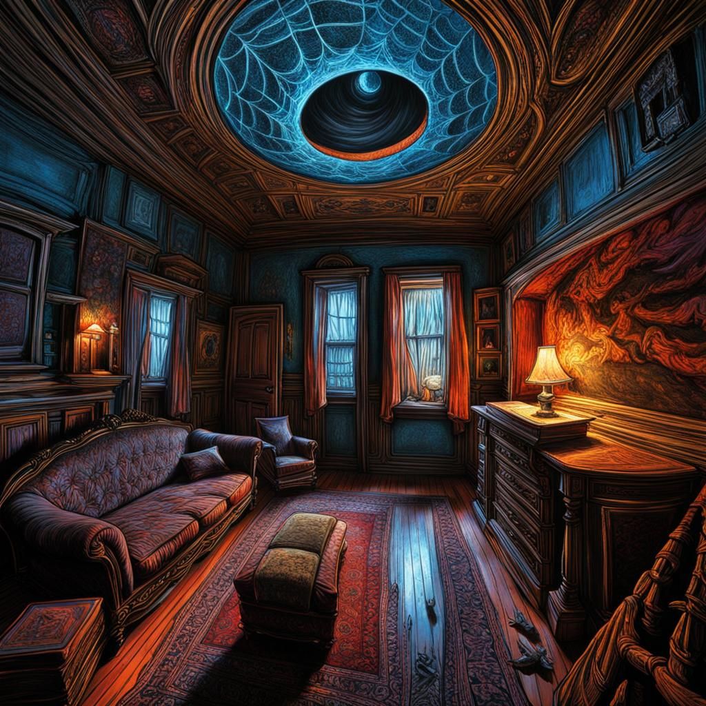 Haunted House with Ghosts in Brutalist Style