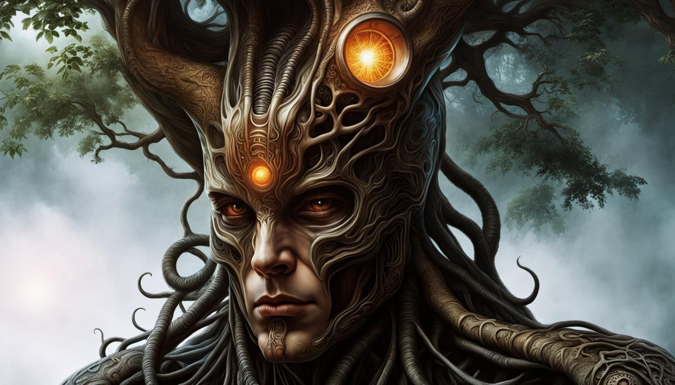 Surreal Fusion of Man and Tree: Hyperrealistic Art