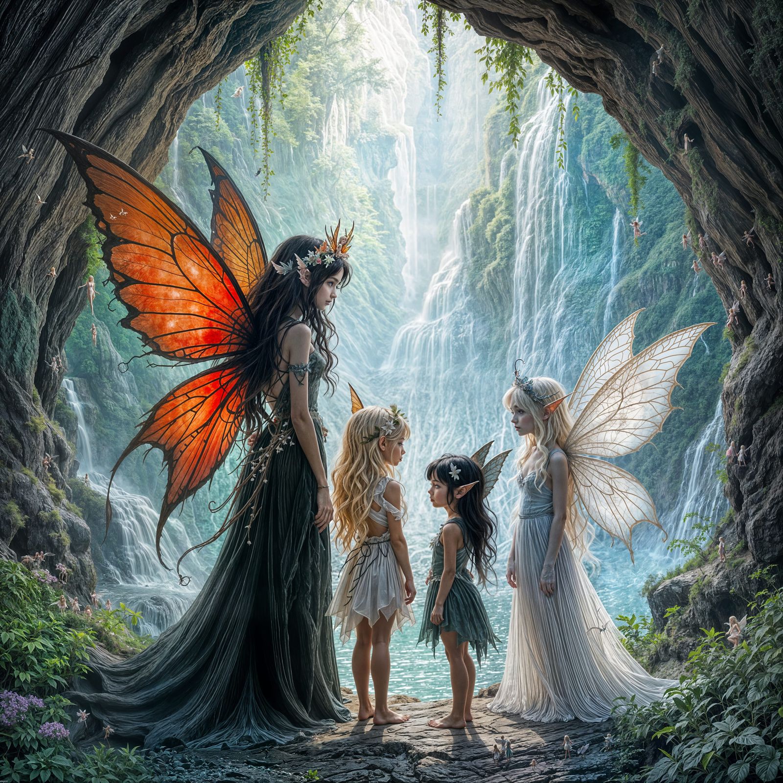 Fairies Gather at Waterfall Cave Entrance