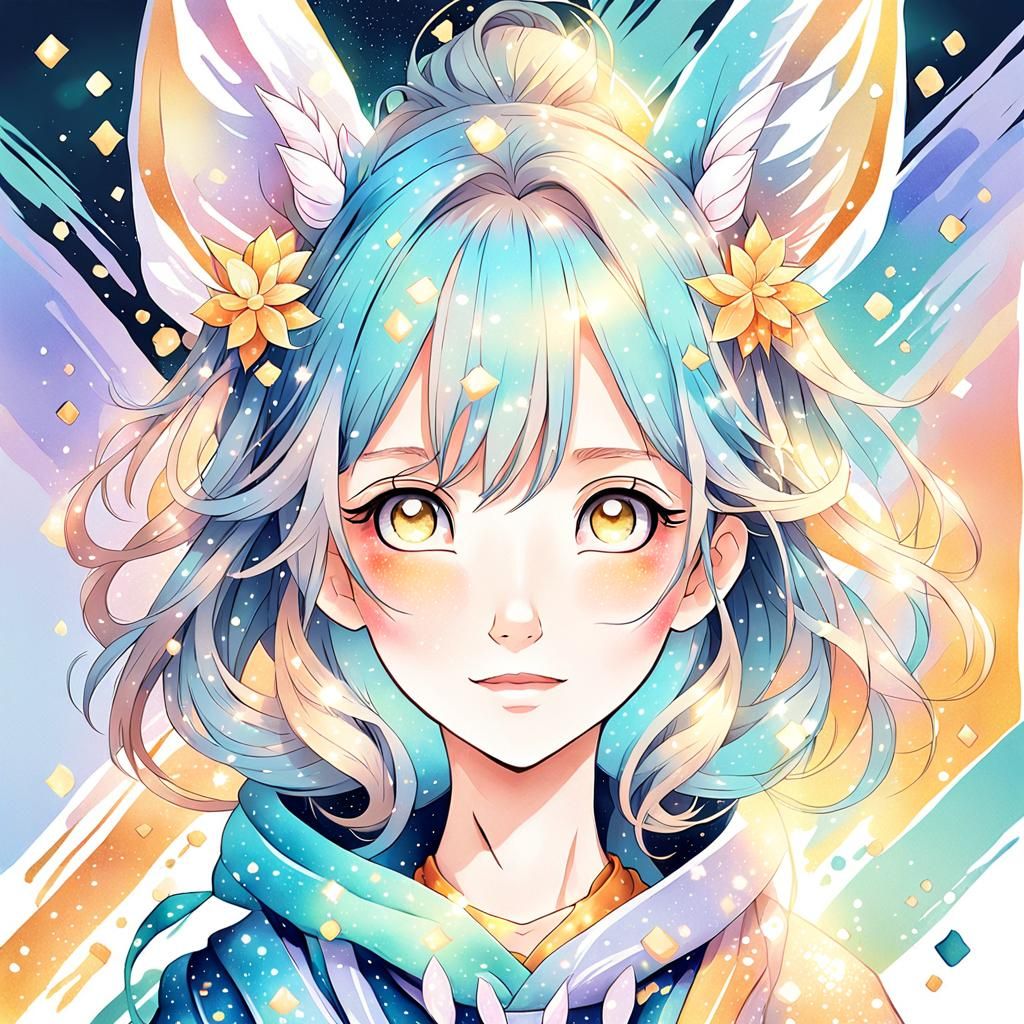 Anime Girl Portrait in Japanese Watercolor Style