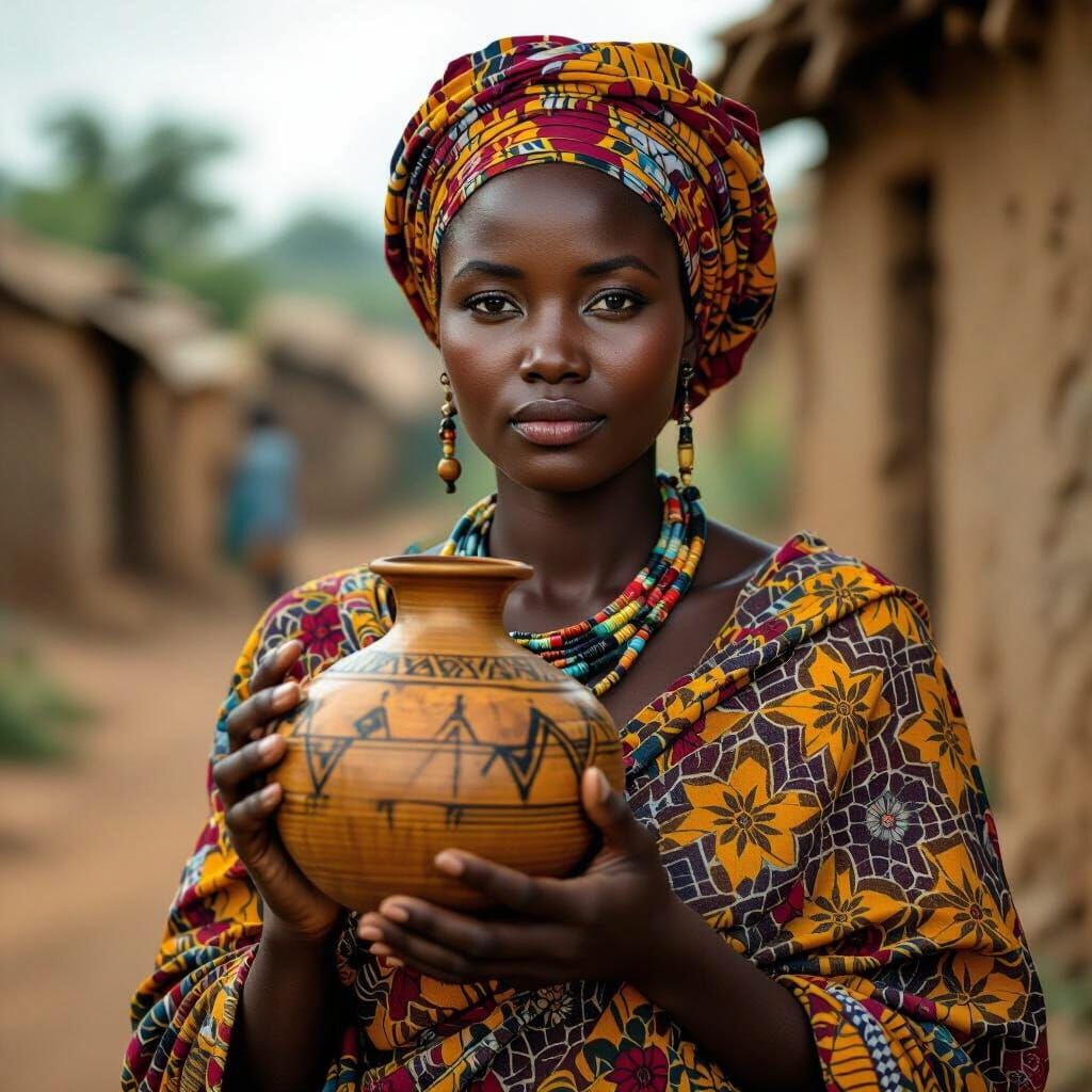 African Woman with Calabash in Moody Cinematic Lighting