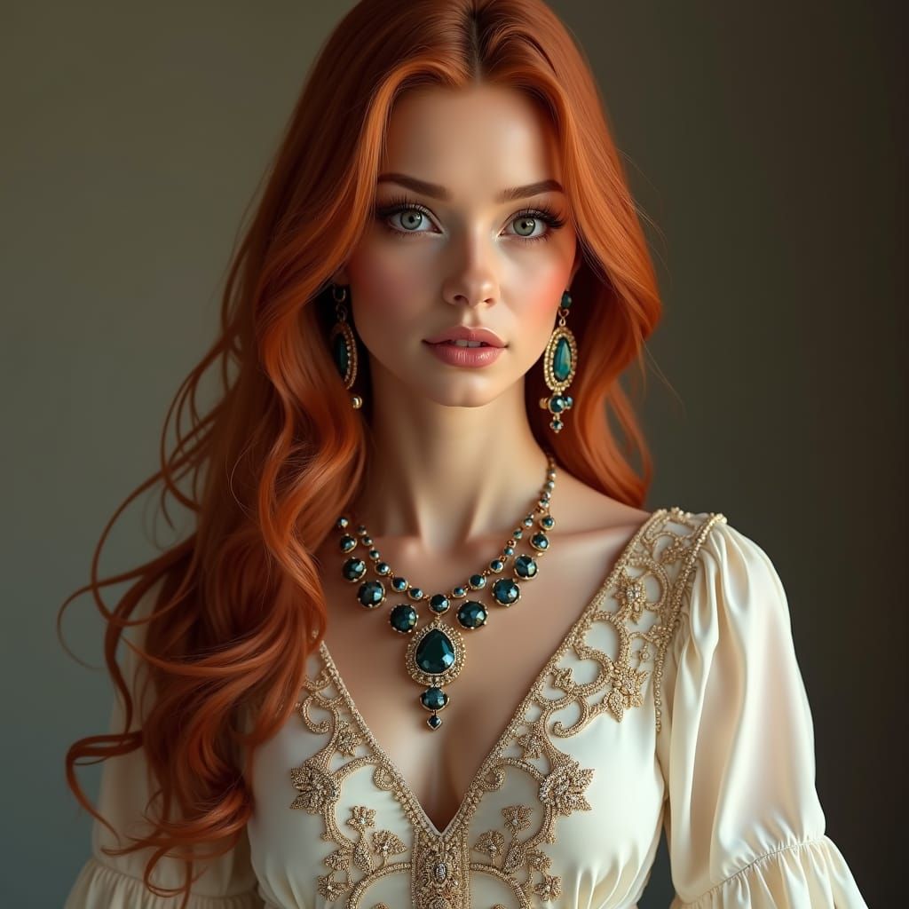 Gorgeous Redhead Woman Portrait in Hyperrealistic Style