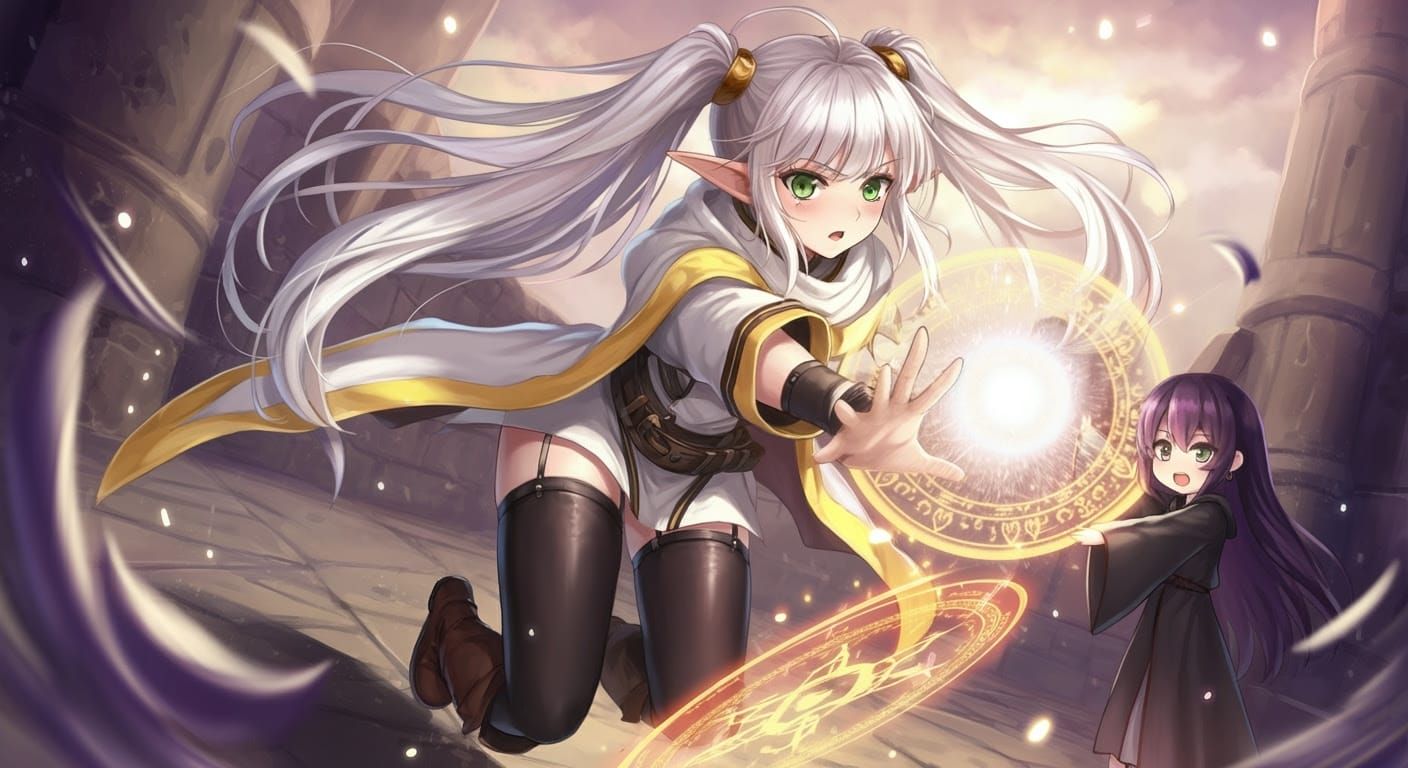 Dreamlike Fantasy Anime Scene with Hyperrealistic Detail