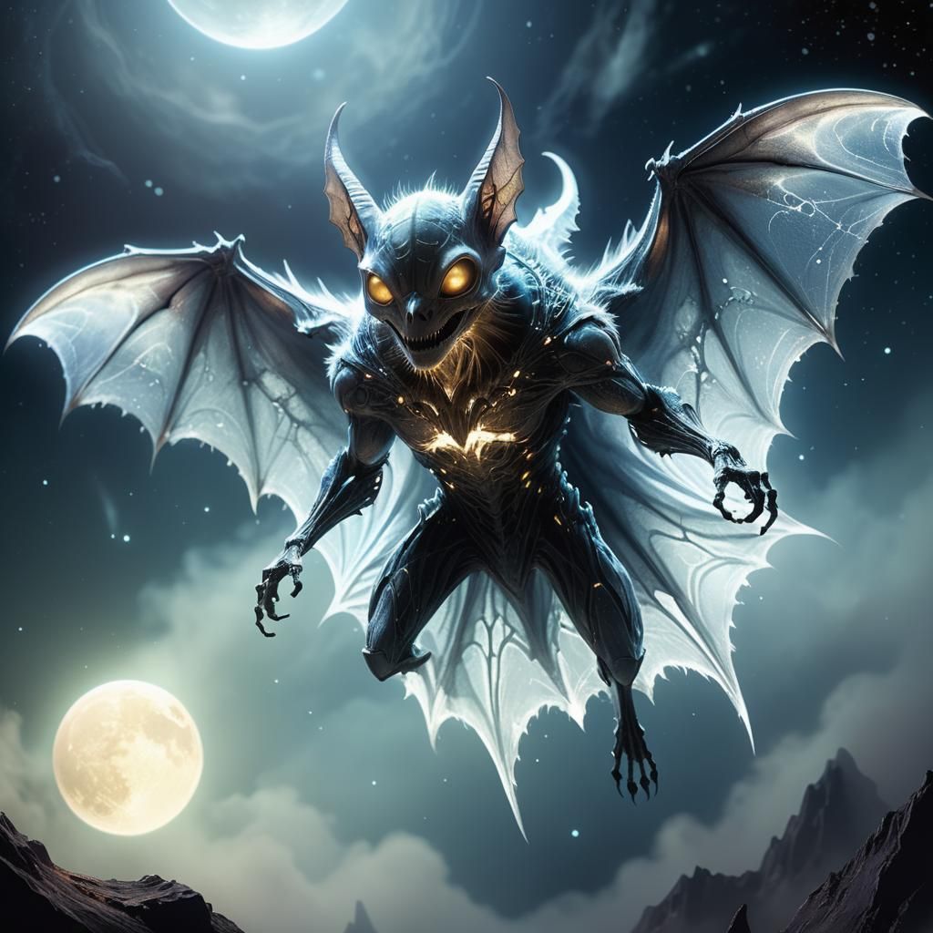 Spectral Alien Creature in Flight on Exoplanet