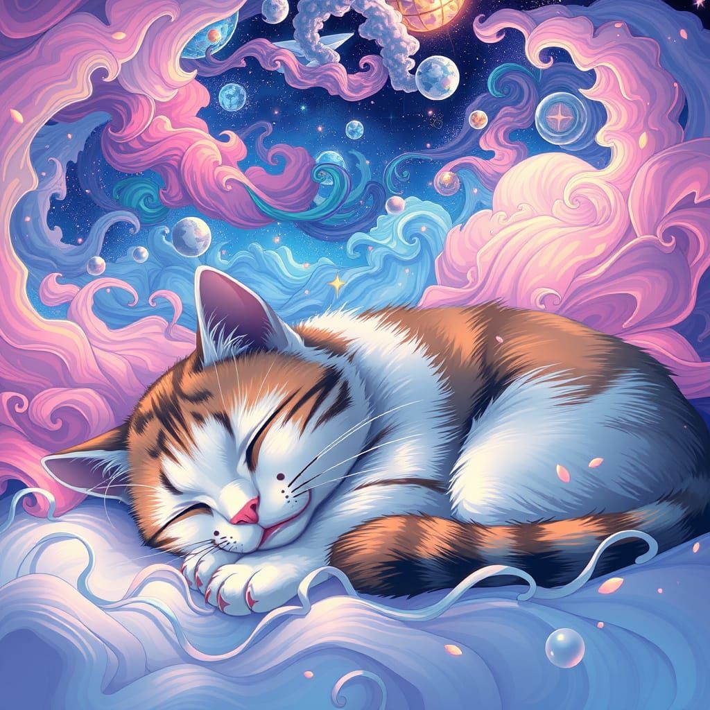 Dreamy Cat Nap in Anime Style