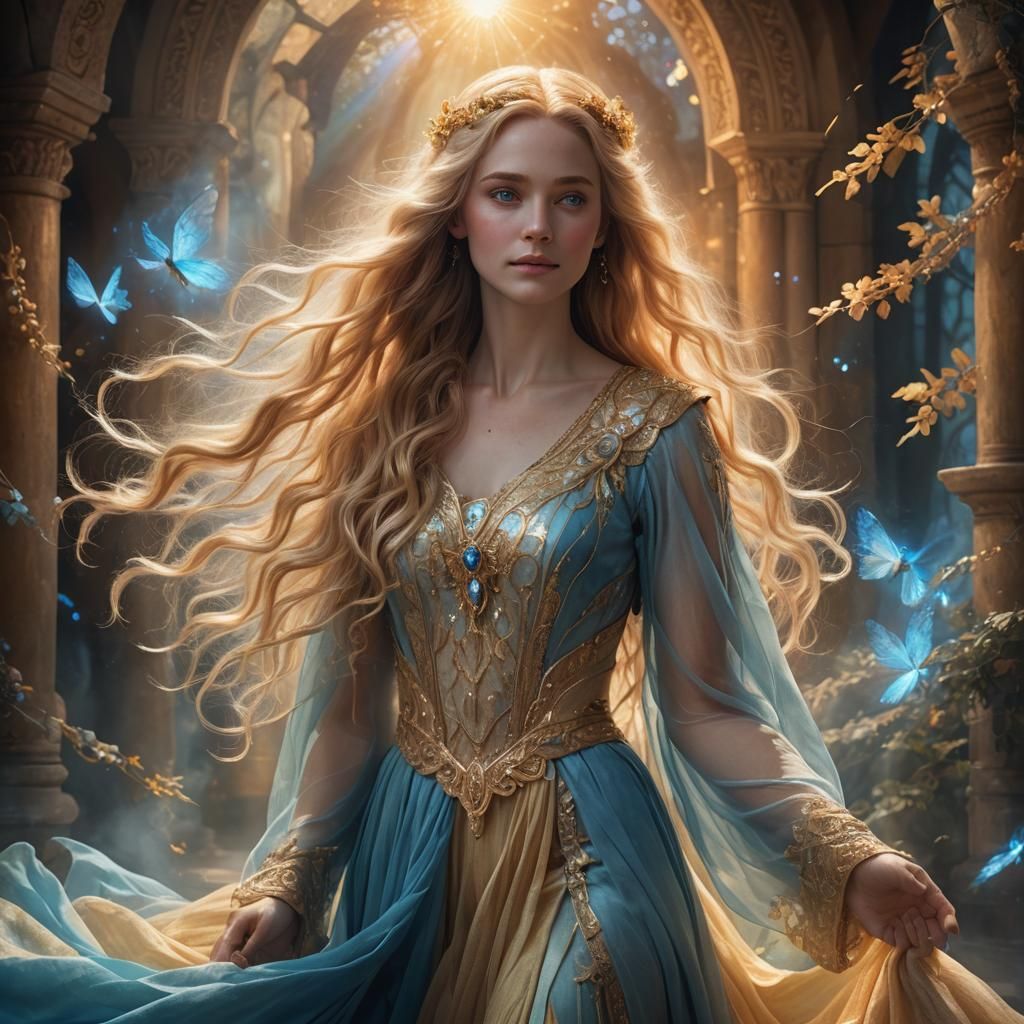 Mystical Woman with Golden Hair, Matte Painting