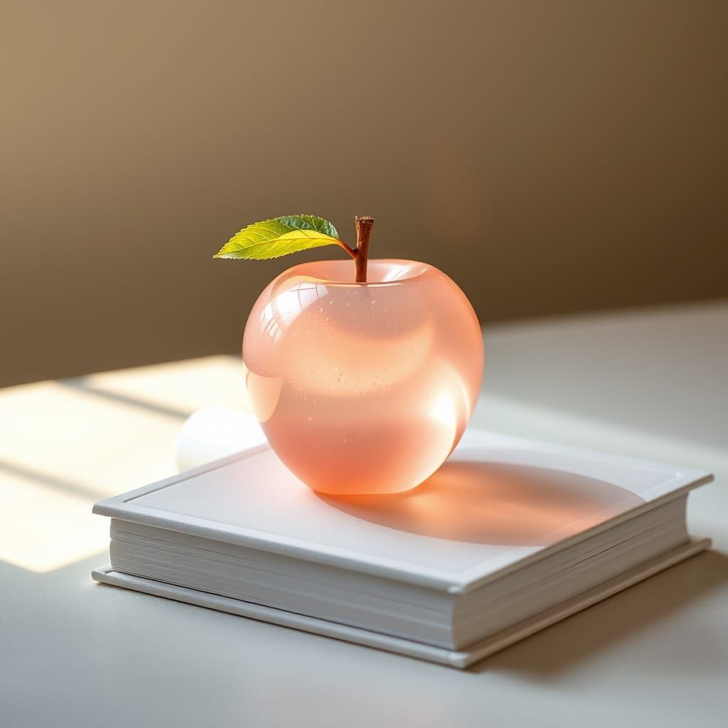 Delicate Glass Apple on a White Hardcover Book