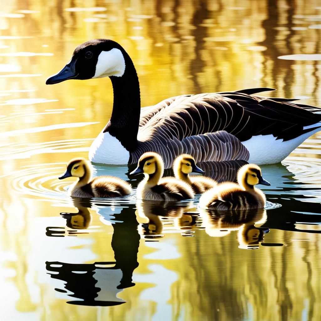 Canada Goose with Goslings: Minimalist Watercolor