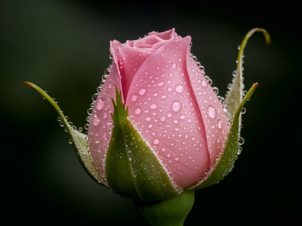 Delicate Morning Dew on a Rosebud