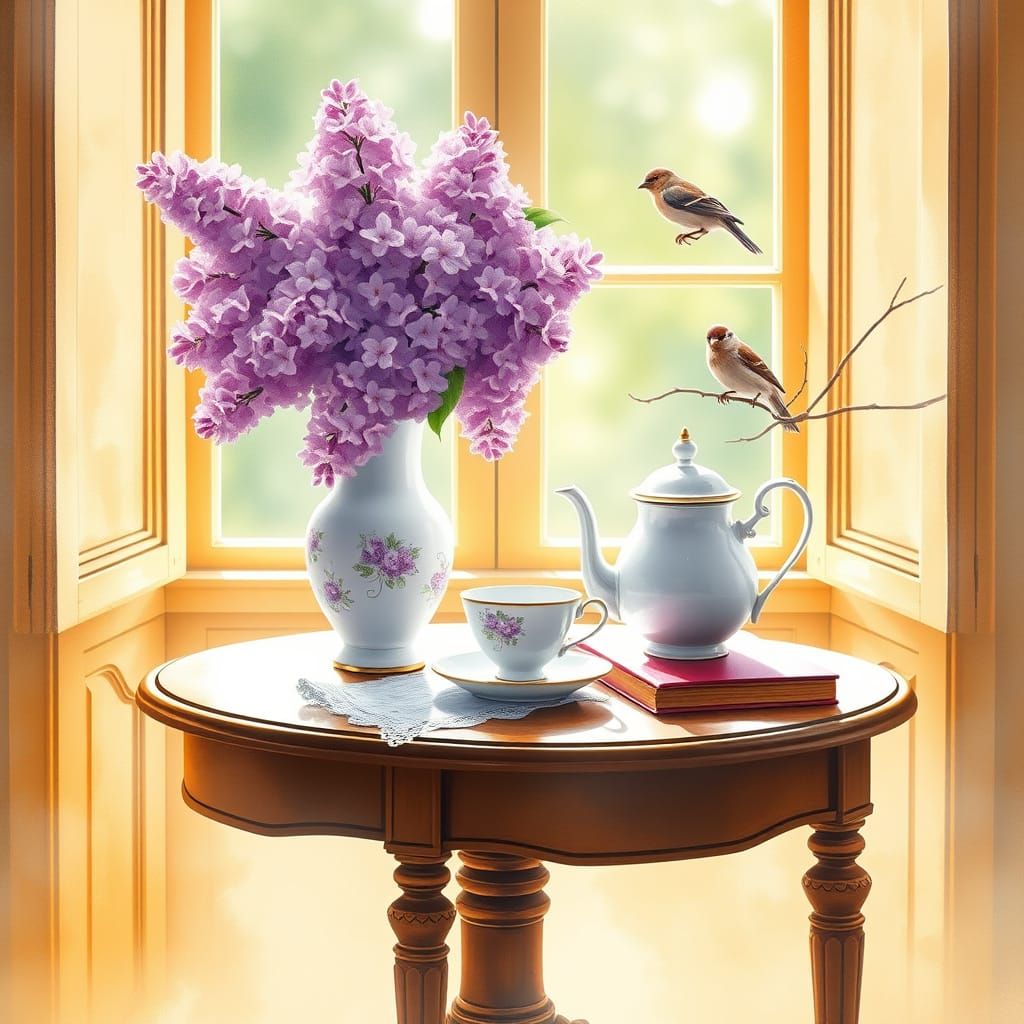 Lilac Blooms in Golden Light