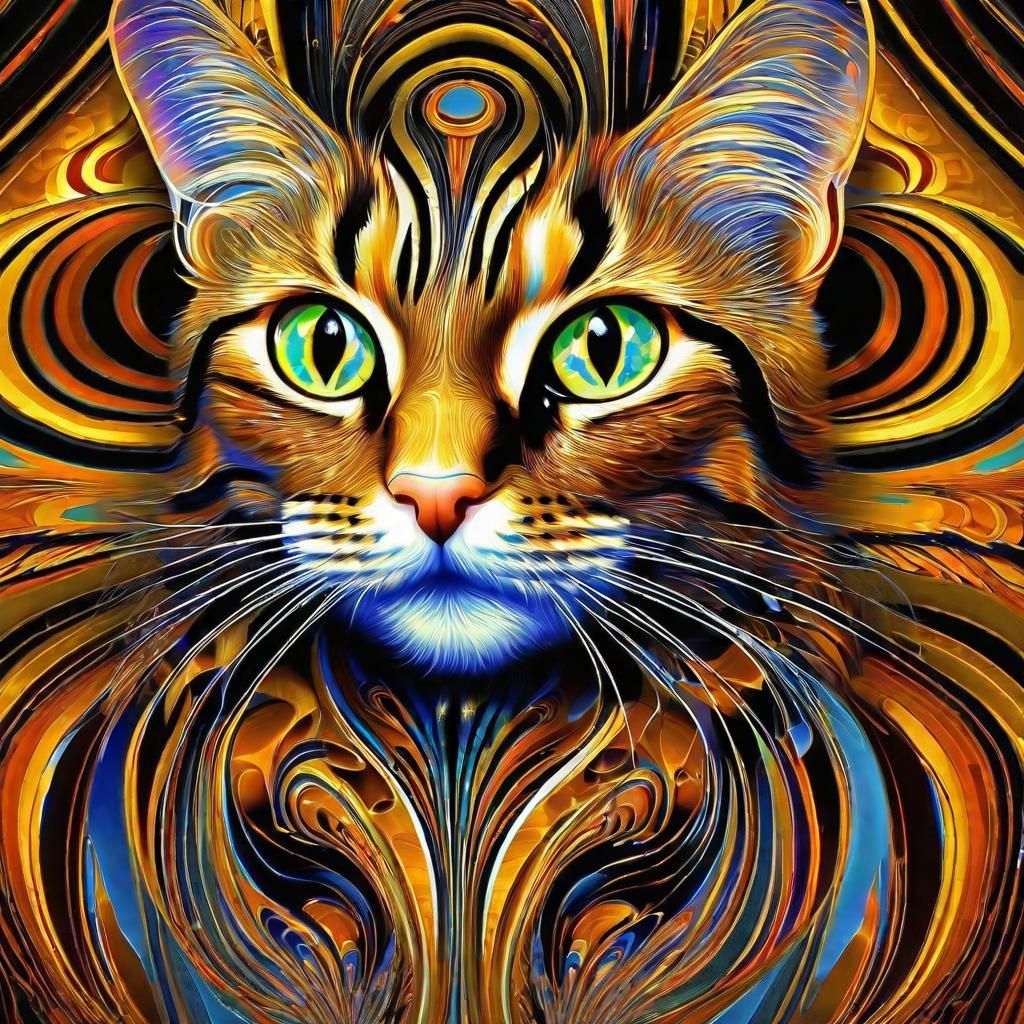 Klimt Fractal Tabby Cat Optical Illusion