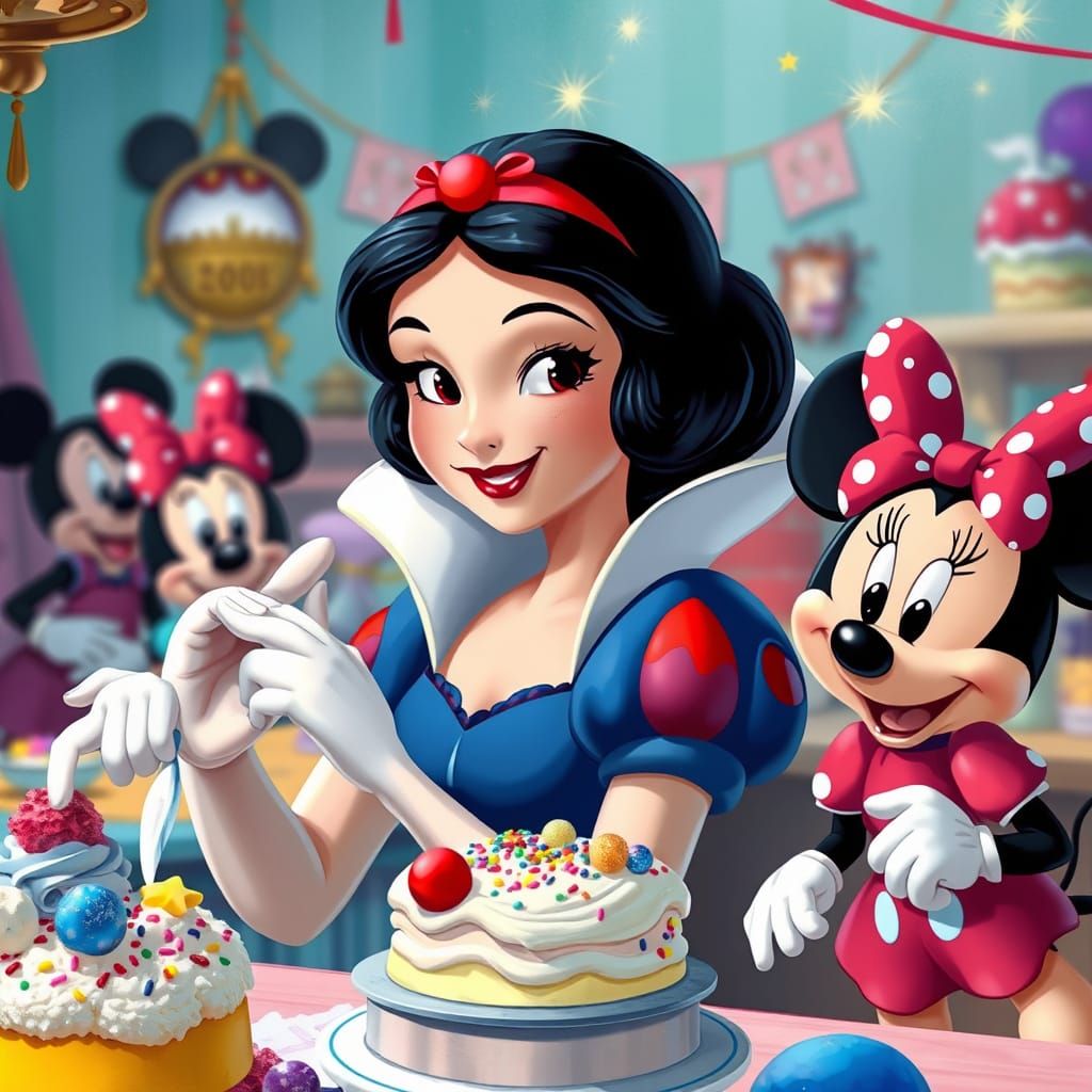 Whimsical Snow White Celebrates with Mickey and Minnie in a ...