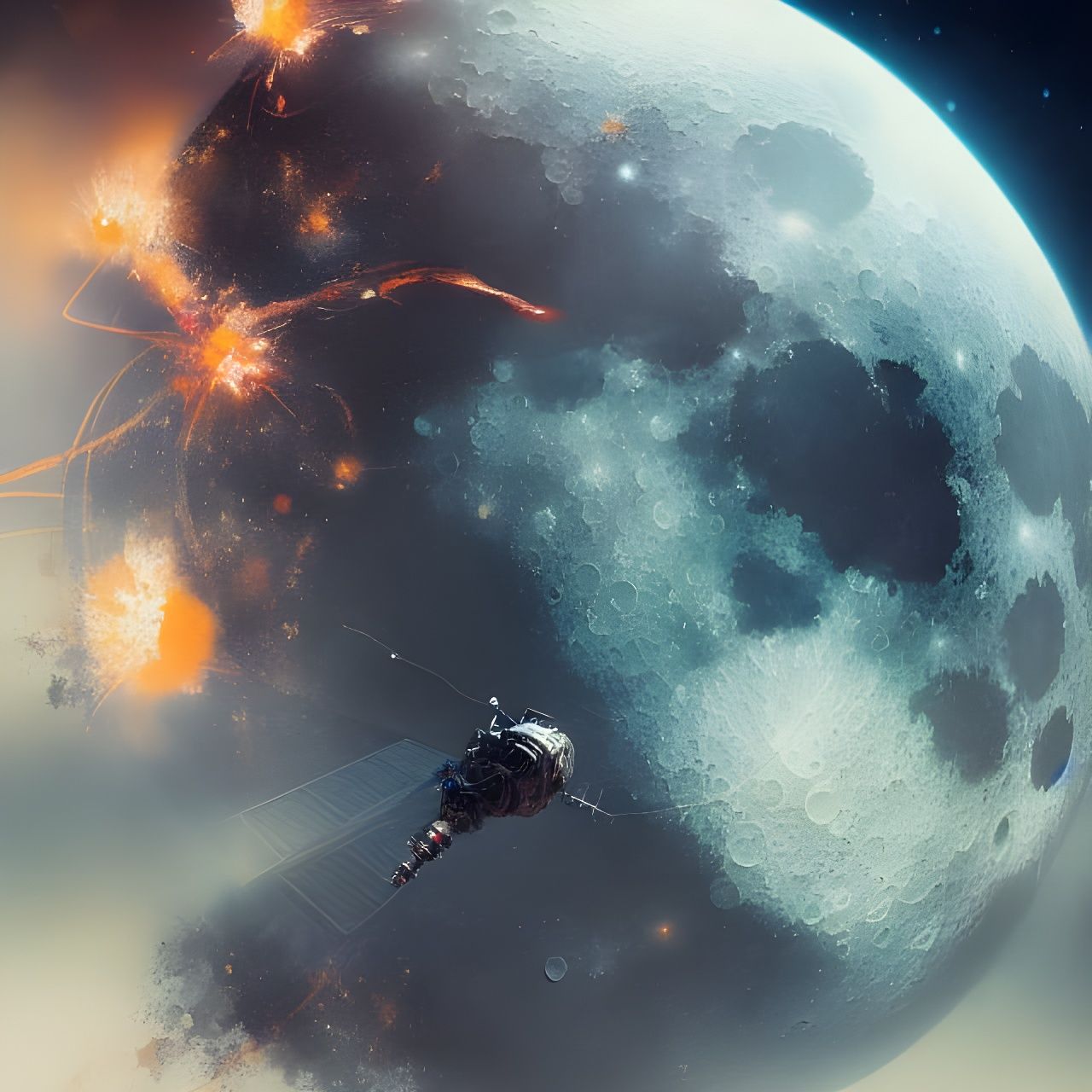 Exploding Moon Viewed from Space Station