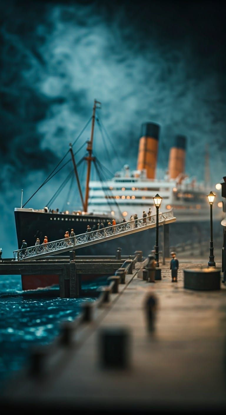 Miniature Ocean Liner Dock Scene in ABS Plastic