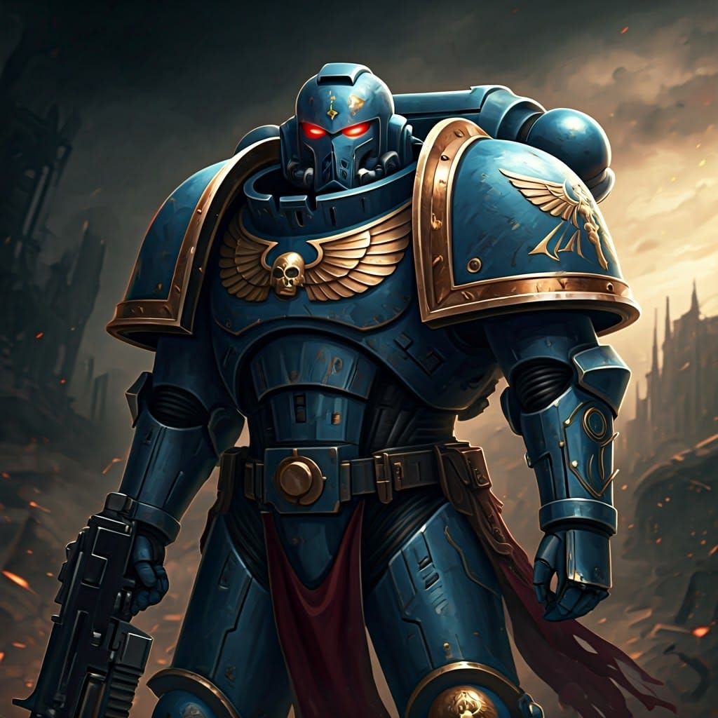 Warhammer 40k Space Marine in Cerulean Blue Power Armor