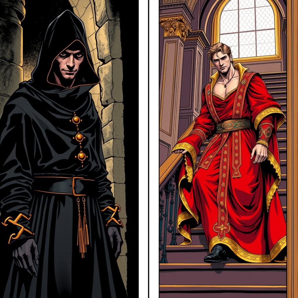 Renaissance Figures in Contrasting Scenes