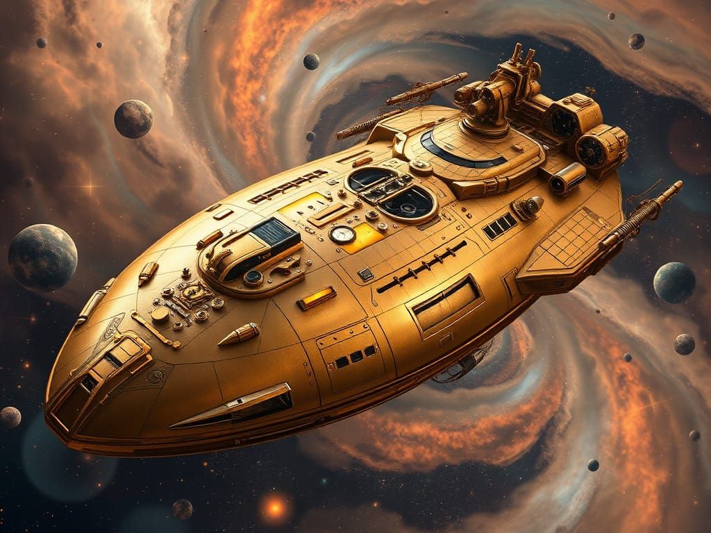Retro-Futuristic Galaxy Class Starship in Steampunk Splendor