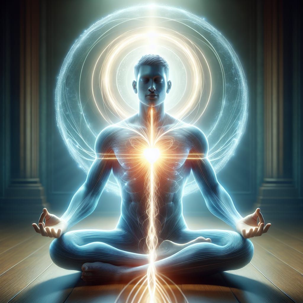 Meditating Man with Radiant Aura