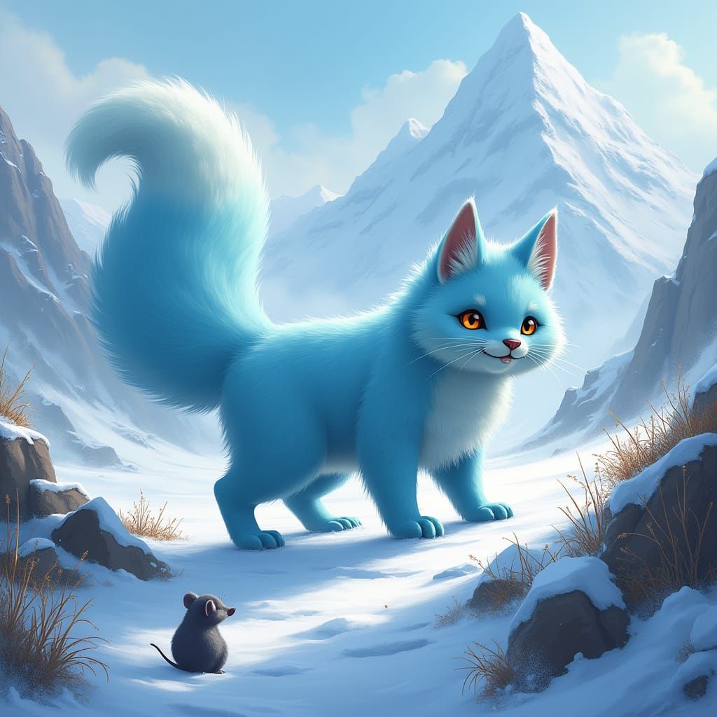 Furry, Fox-Like Creature Hunts in Majestic, Snow-Covered Mou...