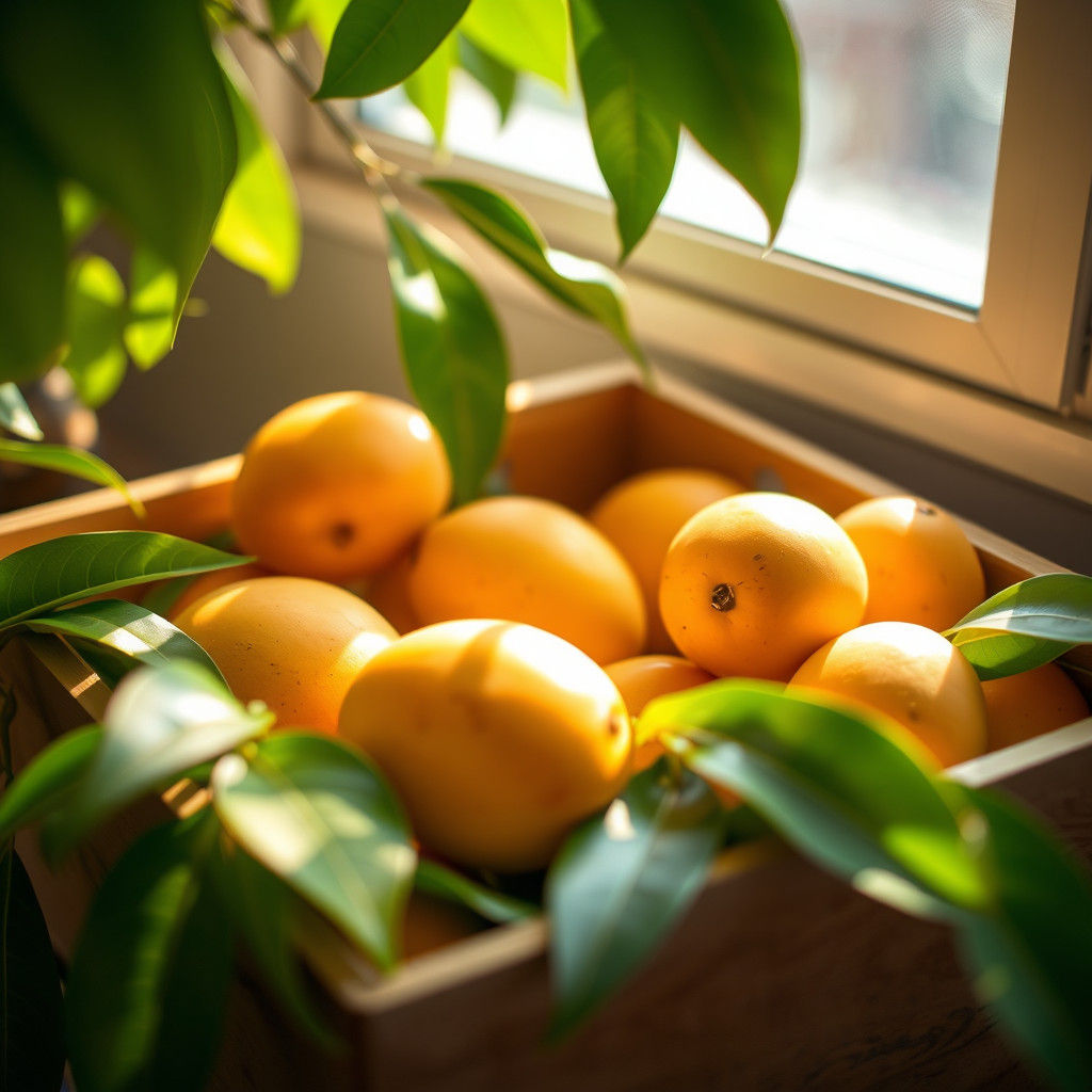 Vibrant Ripe Mangos in Warm Sunlight