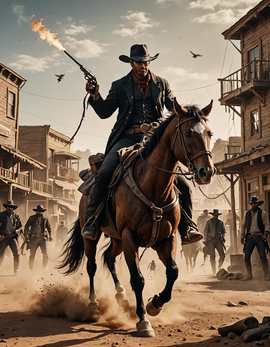 Cowboy Showdown in Dusty Western Town