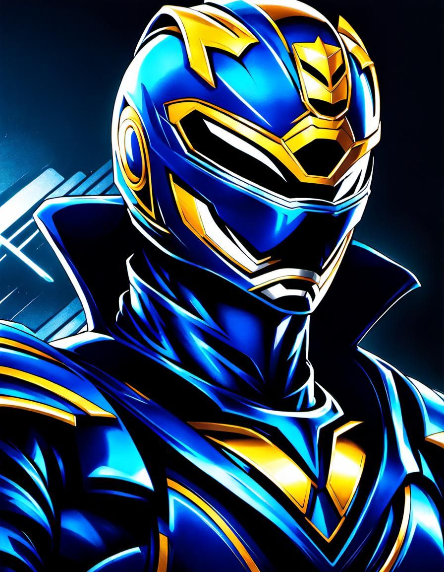 Blue Power Ranger in 90s Anime Style