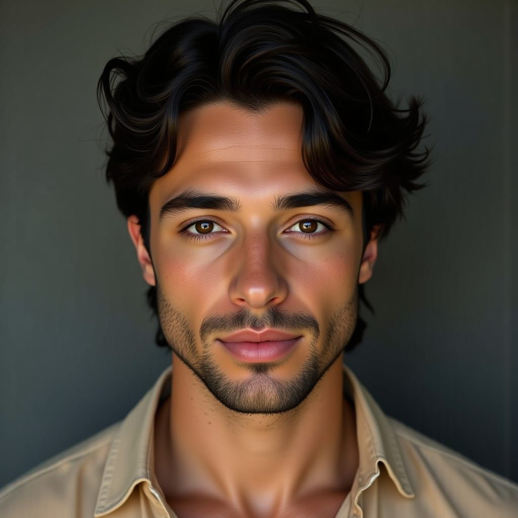 Expressive Portrait of Attractive Man in Hyperrealistic Styl...