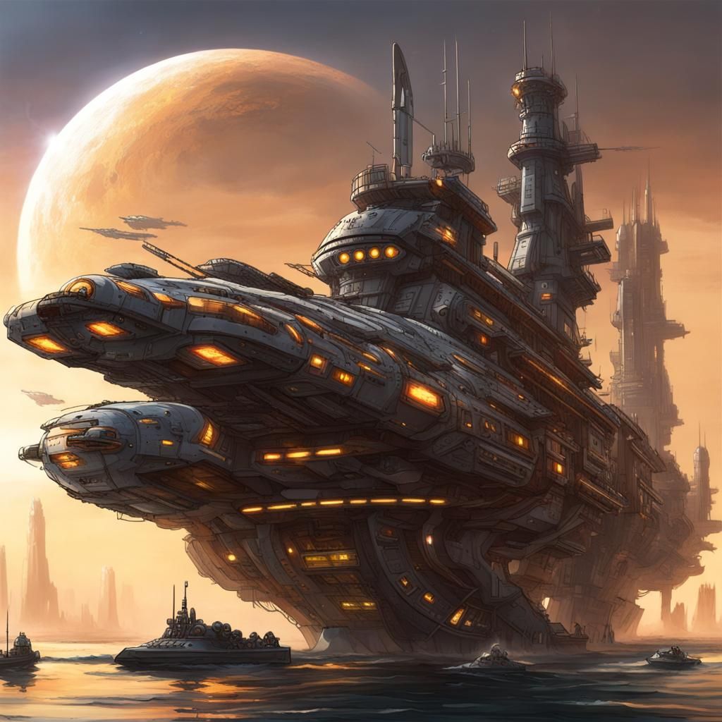 Solarpunk Sci-Fi Battleship of the Future