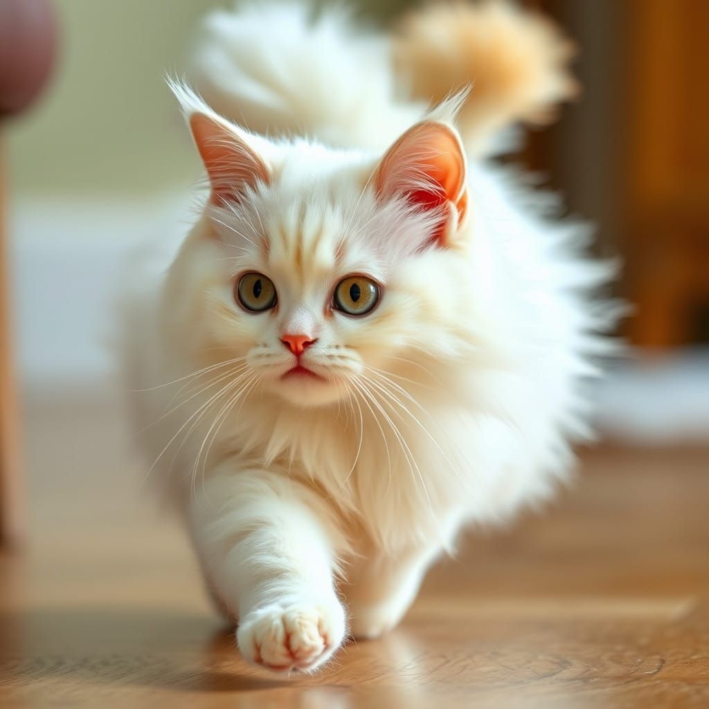 Adorable Chubby White Cat in Close-Up