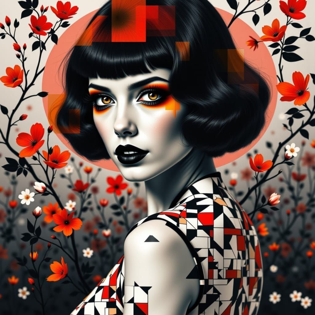 Abstract Pin-Up Beauty in Geometric Harmony