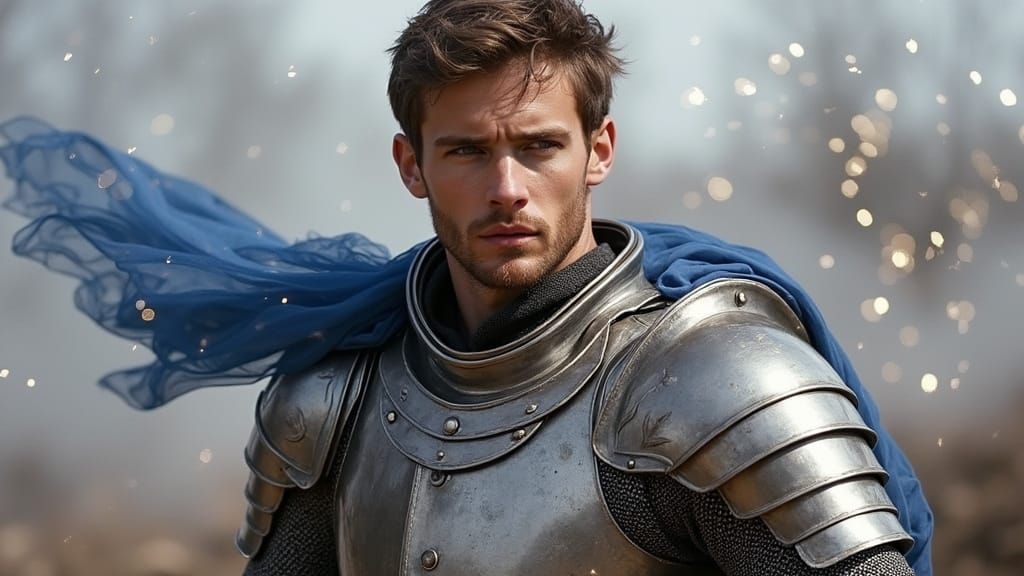 Knight Silhouette Dissolving into Starry Mist