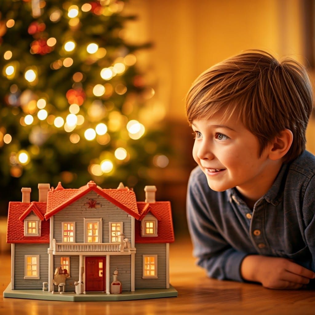 Whimsical Christmas Scene with Boy and Toy Nursing Home