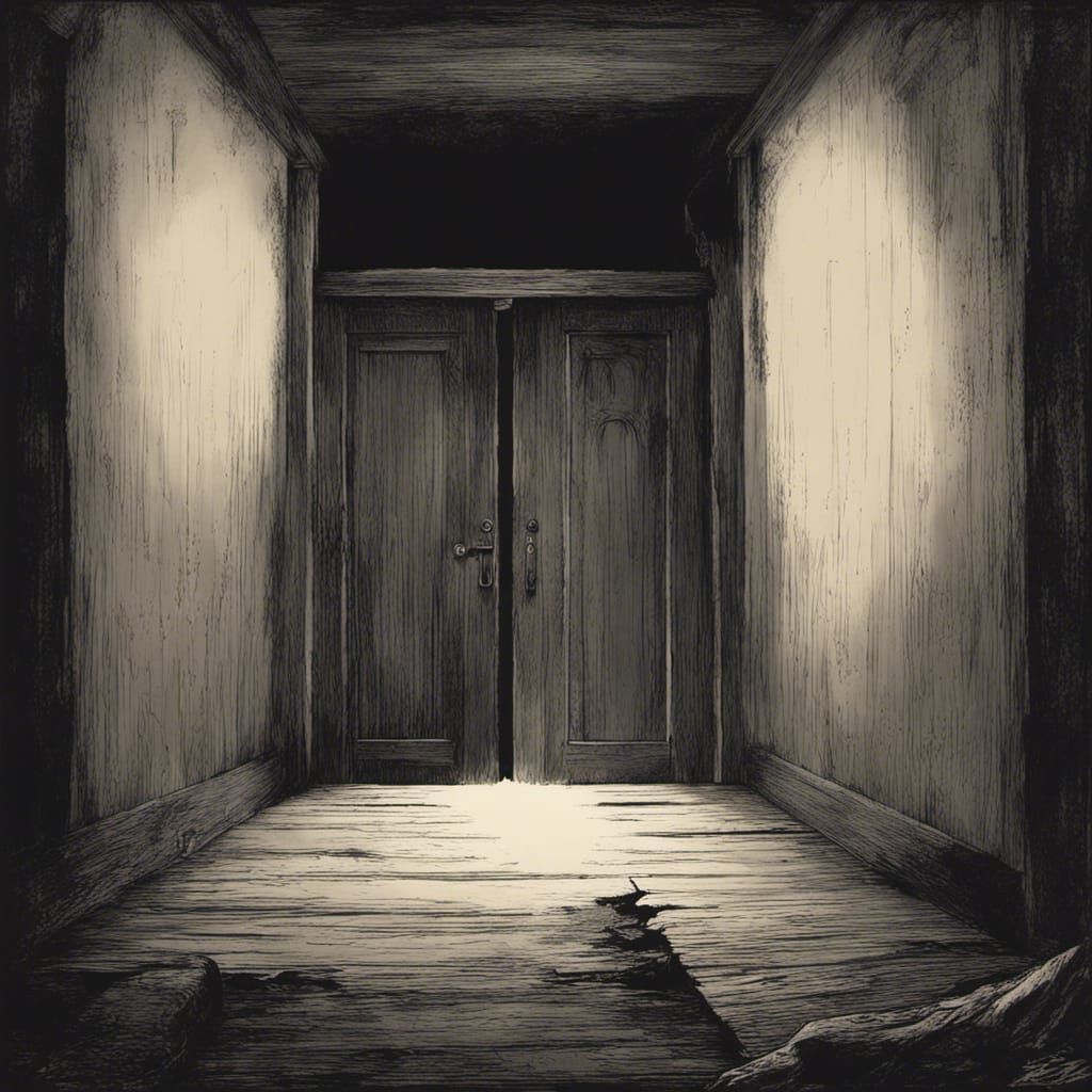 Eerie Basement Door: Horror Escape in Round Photo