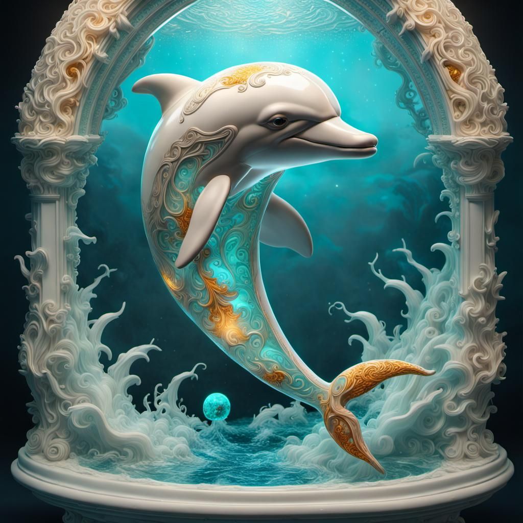Luminous Fantasy Dolphin Leaping in Bioluminescent Ocean