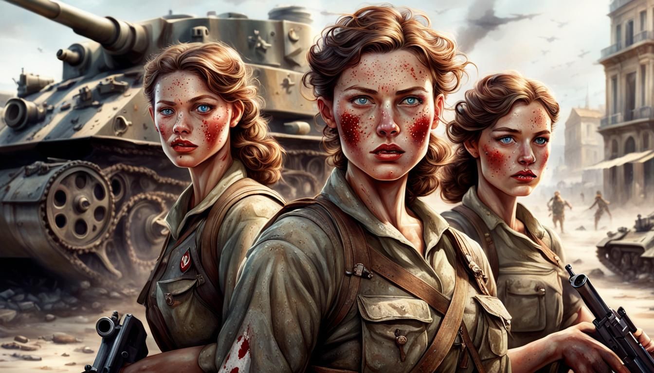 Surfer Girl Soldiers in WW2 Gunfight